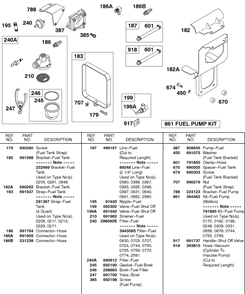 Fuel Pump, Fuel Filter Diagram and Parts List for 326431-0129-XX  Briggs and Stratton Engine